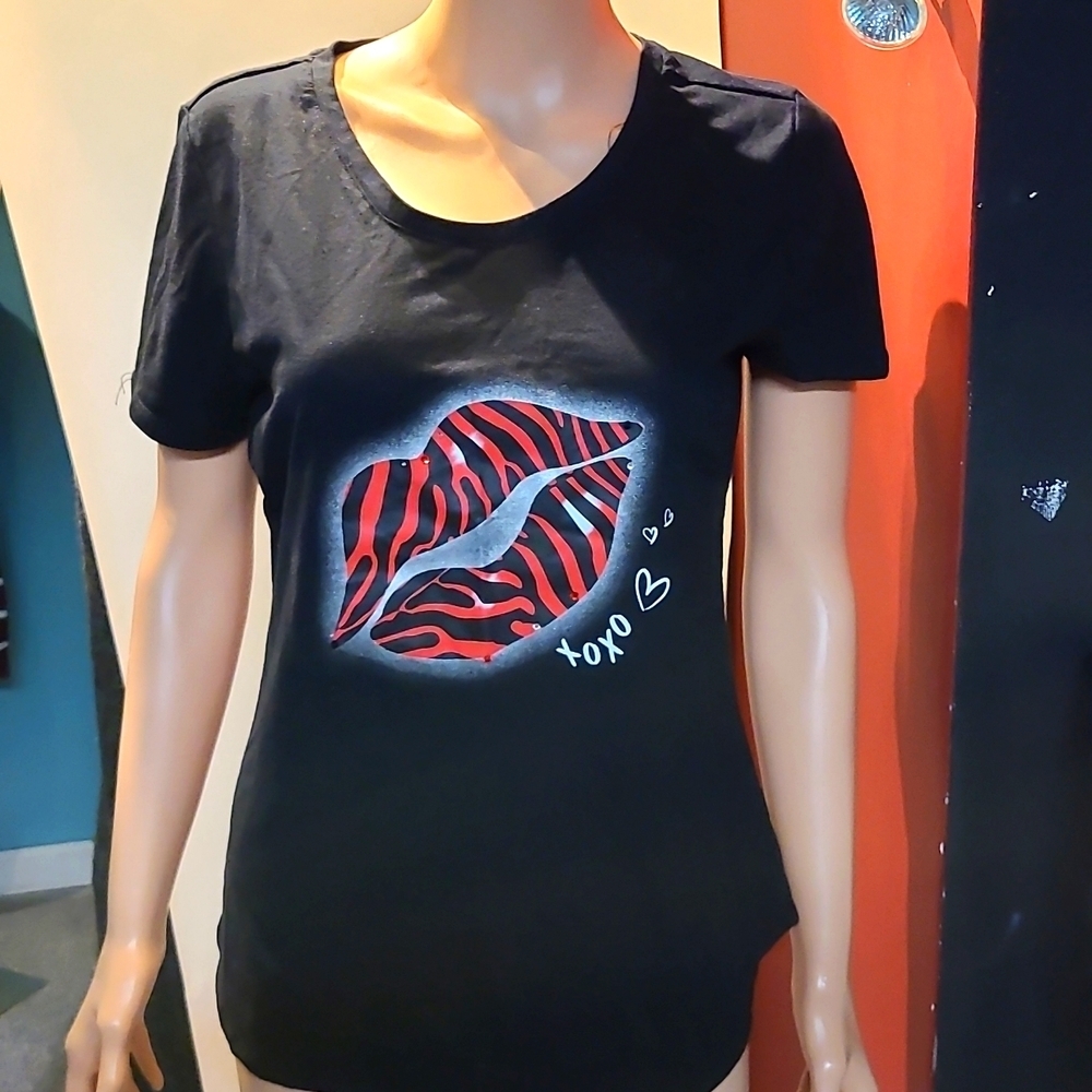 Black Rhinestone Zebra T